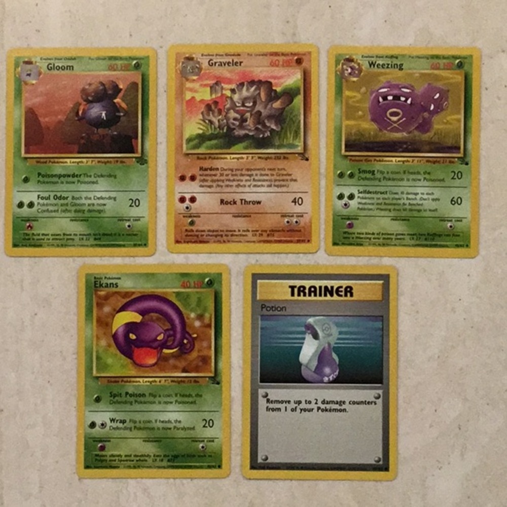 1999 Pokemon Cards Graveler Weezing Ekans Gloom Potion Trainer Lot Of 5 Card TCG